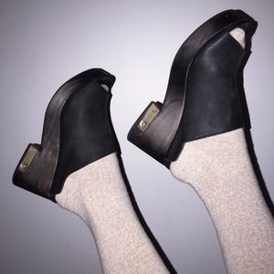 Black free people wooden platform mule clogs